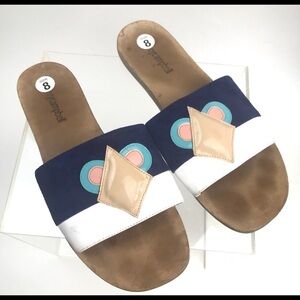 Jeffery Campbell Bird Suede Patent Leather Slides